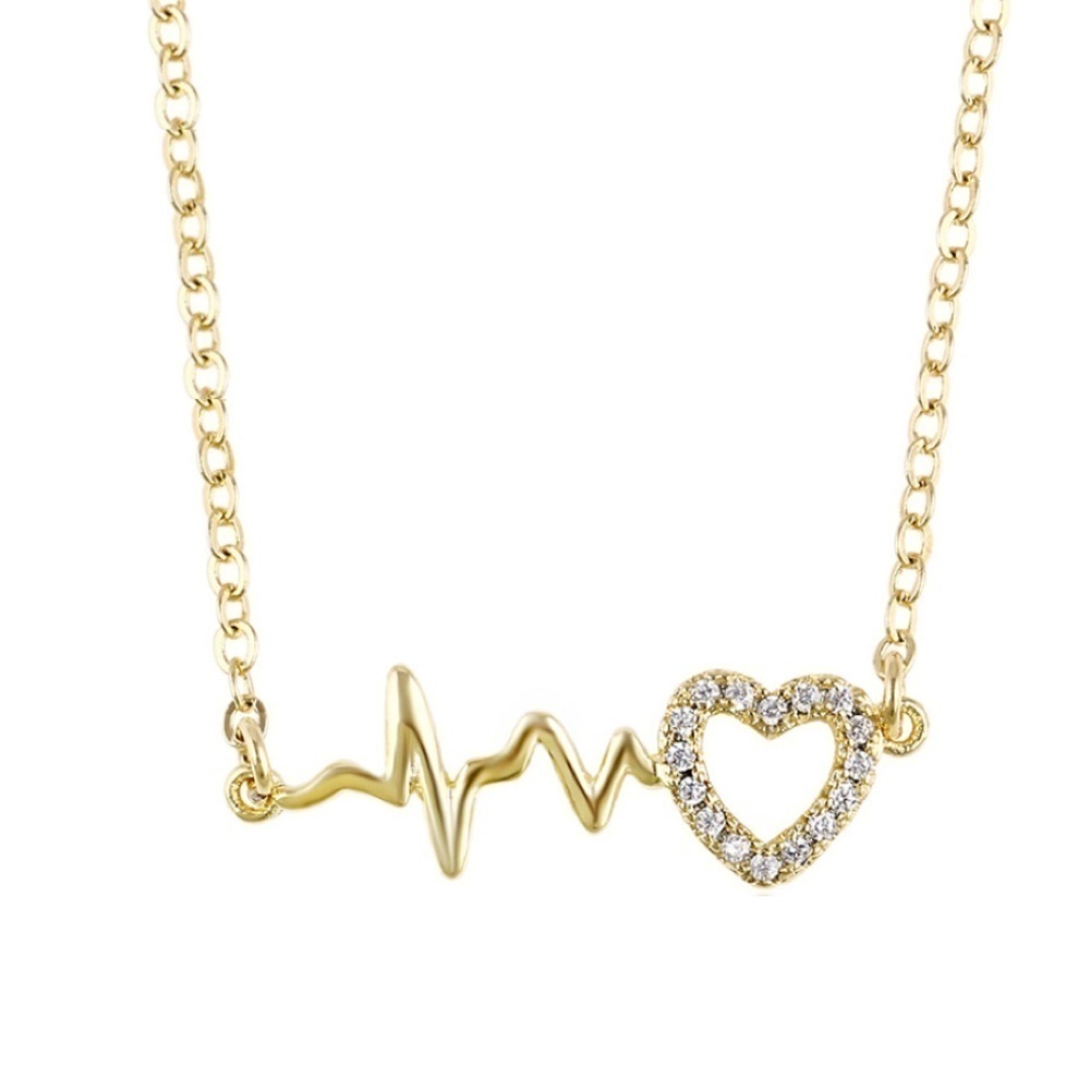 Goldtone Cubic Zirconia Heartbeat Pendant Necklace
